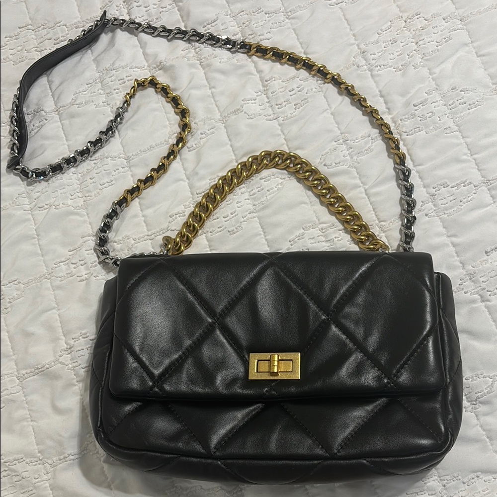Black Quilted Leather Shoulder Bag